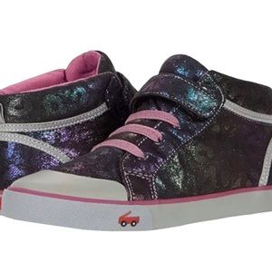 See Kai Run Peyton High Top Sneaker Shoe in Black Shimmer/Gray Sole, Kid's 8